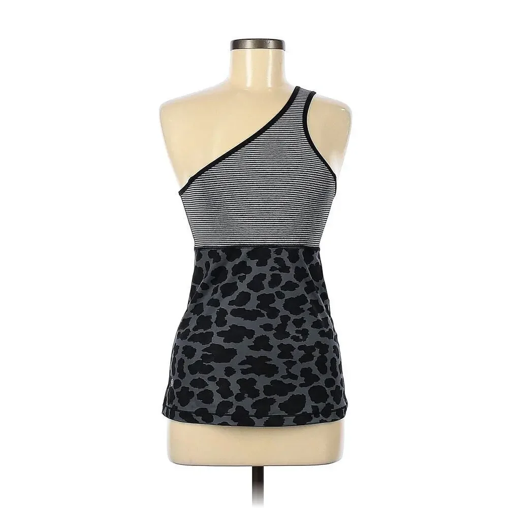 Lululemon One Shoulder Animal Print Striped Tank Women's Gray Black Size 6?